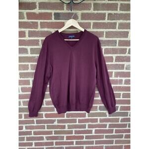 Ledbury XL MENS V-Neck Extra Fine Merino 100% Wool Sweater Long Sleeve Italy